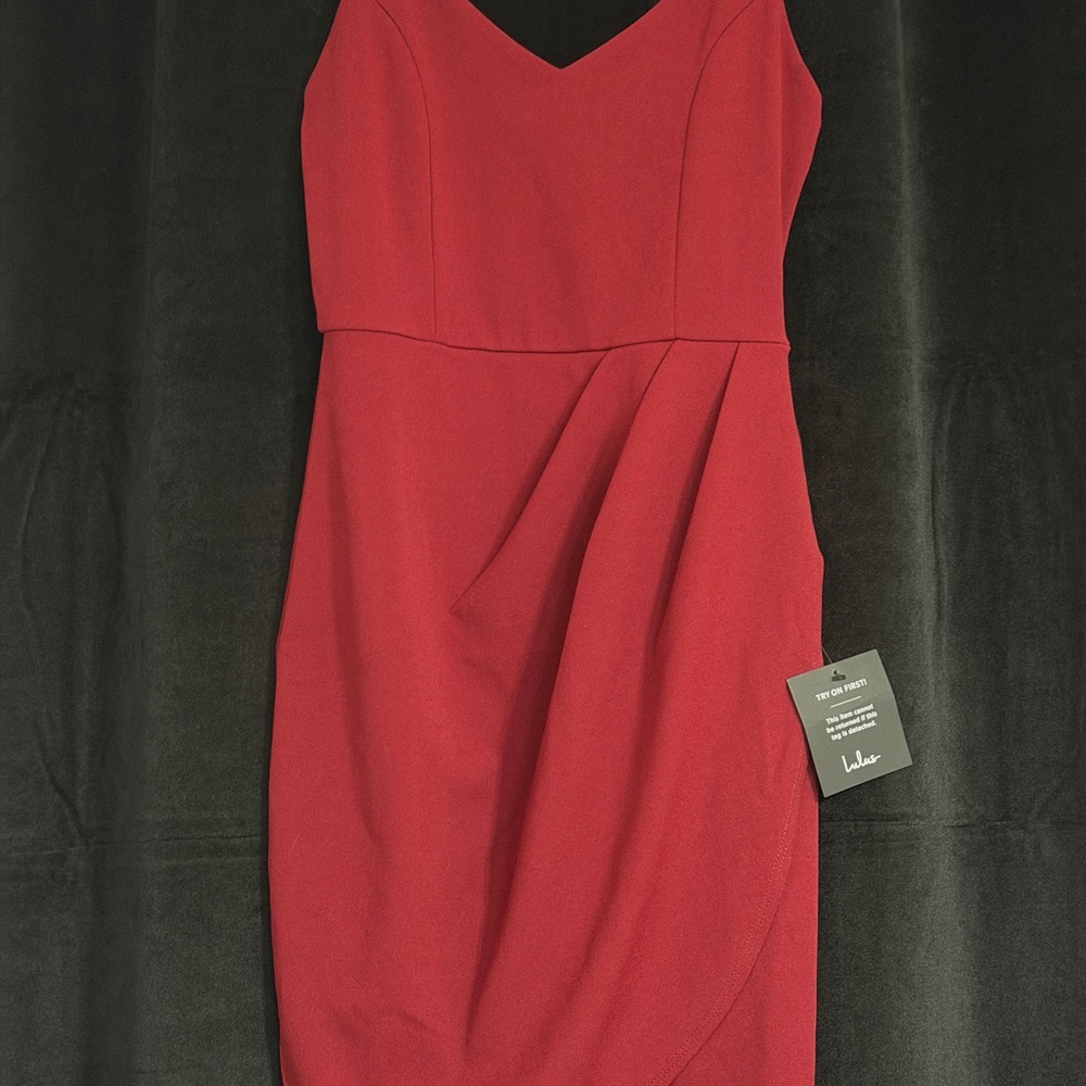 Lulu's Scarlet Red V-Neck Midi Sheath Dress